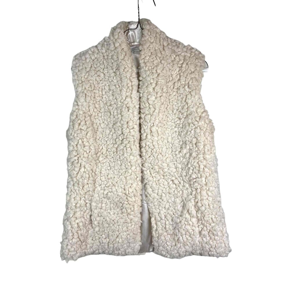 Garnet Hill Womens Beige Sleeveless Open Front Sherpa Teddy Bear Vest Size Small